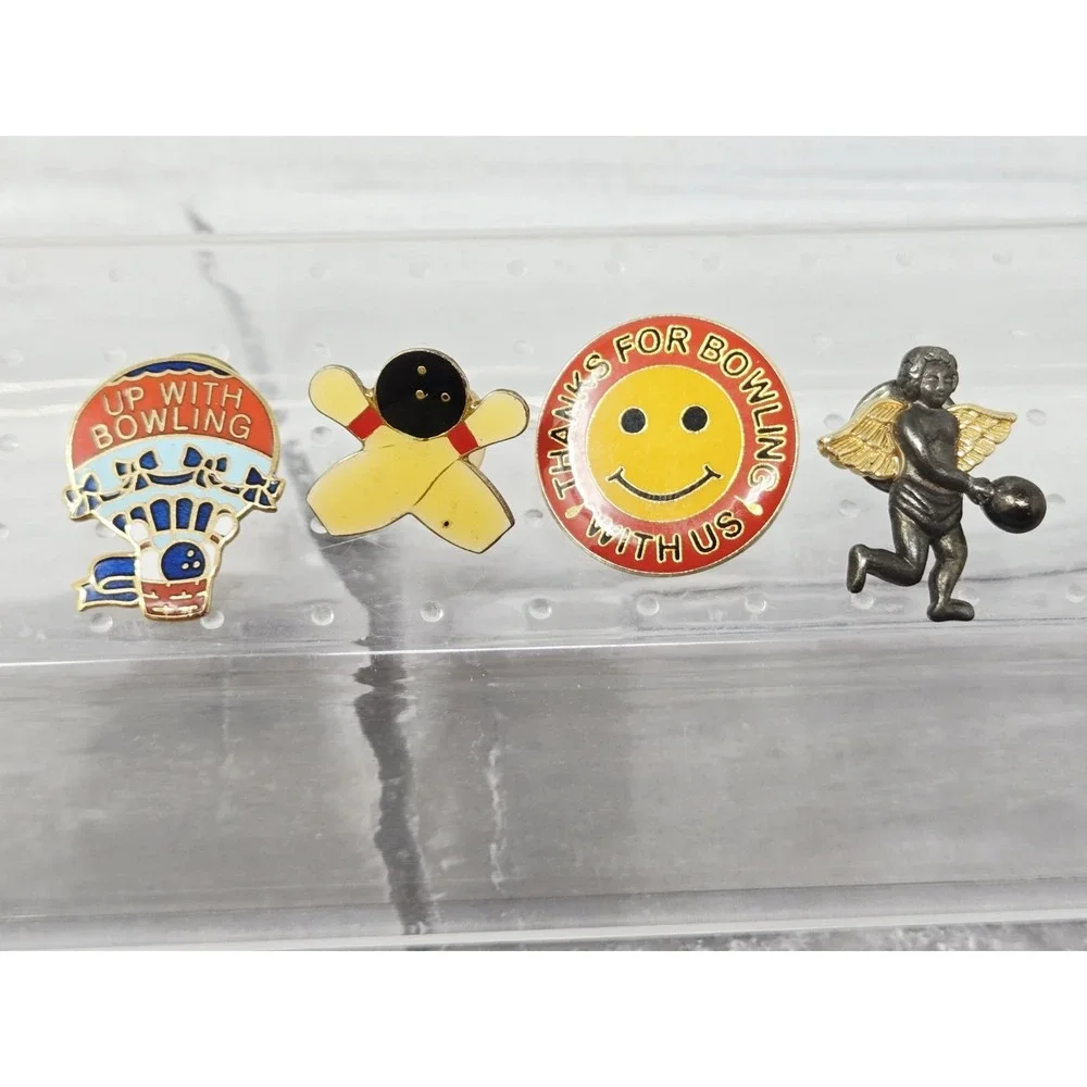 VINTAGE Bowling Lapel Pins Lot‎ Of 4 And Keychain Enamel Retro
